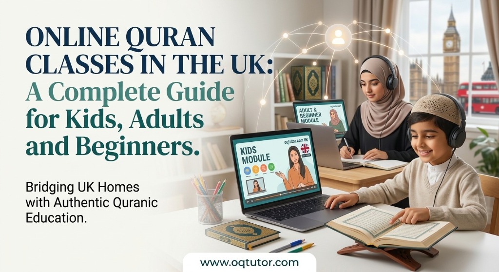 Muslim family attending an online Quran class in the UK